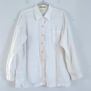 Sigrid Olsen 100% linen long sleeve button down shirt blouse sz L